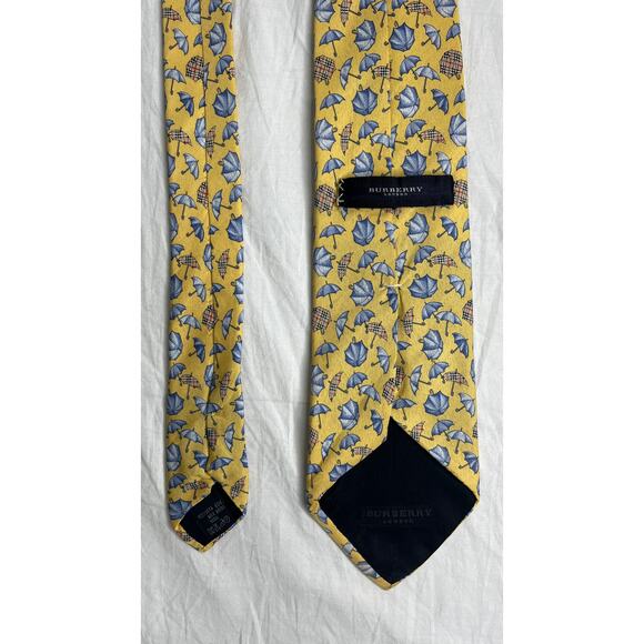 5-20 BURBERRY Men's Tie Umbrellas Yellow/Blue 100% Silk - Picture 3 of 5